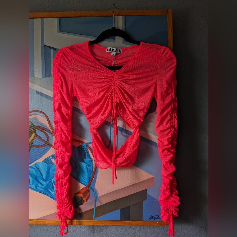 I.AM.GIA Neon coral pink mesh top size S